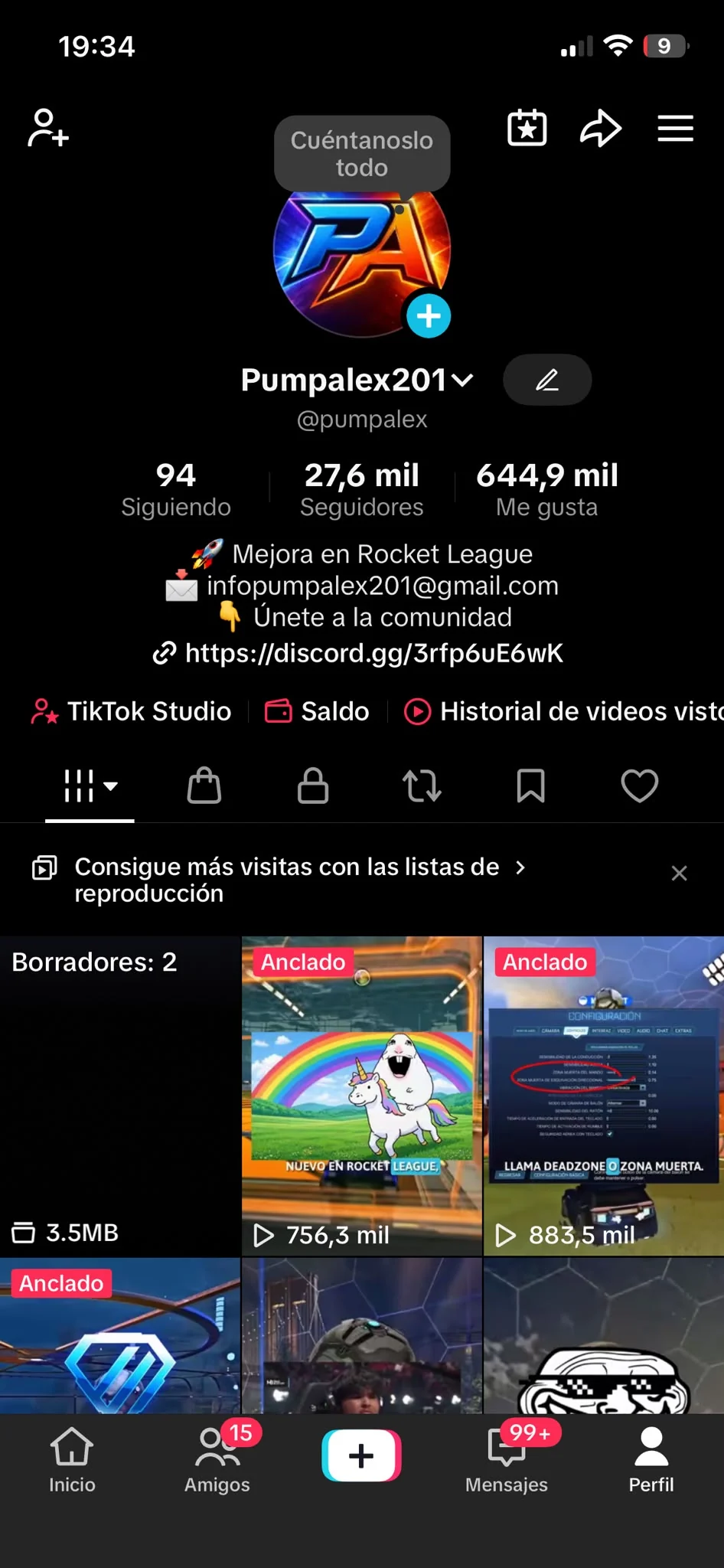 Captura real de resultados de una cuenta propia de TikTok